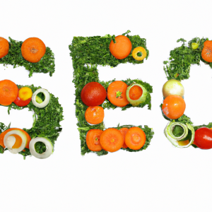 "SEO" spelled out with vegetables.
