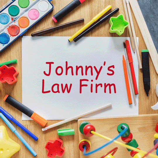 "Johnny's Law Firm" written in Comic Sans font